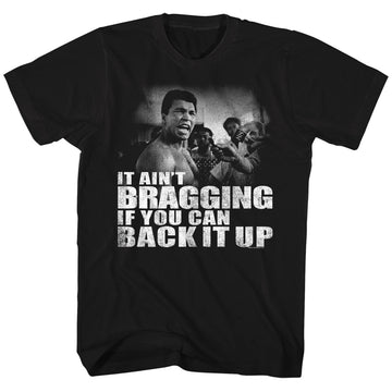 Muhammad Ali Mens S/S T-Shirt - Distressed Back It Up - Solid Black