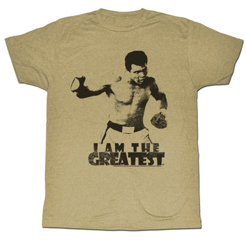 Muhammad Ali Mens S/S T-Shirt - I Am The Greatest - Heather Khaki Heather