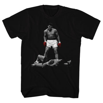 Muhammad Ali Mens S/S T-Shirt - Red Gloves - Solid Black