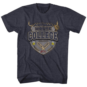 Animal House Mens S/S T-Shirt - College Crest - Heather Navy Heather