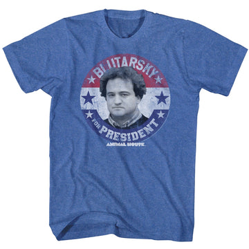 Animal House Mens S/S T-Shirt - Blutarsky For Prez - Heather Royal Heather