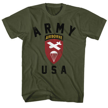 Army Mens S/S T-Shirt - Us Airborne - Solid Military Green