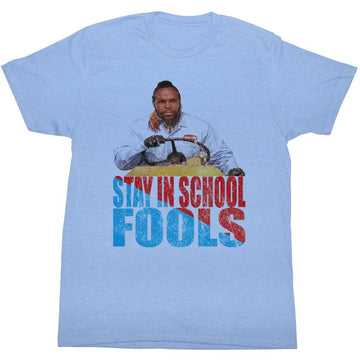 Mr. T Mens S/S T-Shirt - Stay In School - Heather Light Blue Heather