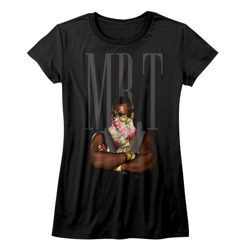 Mr. T Girls Juniors S/S T-Shirt - Flower T - Solid Black