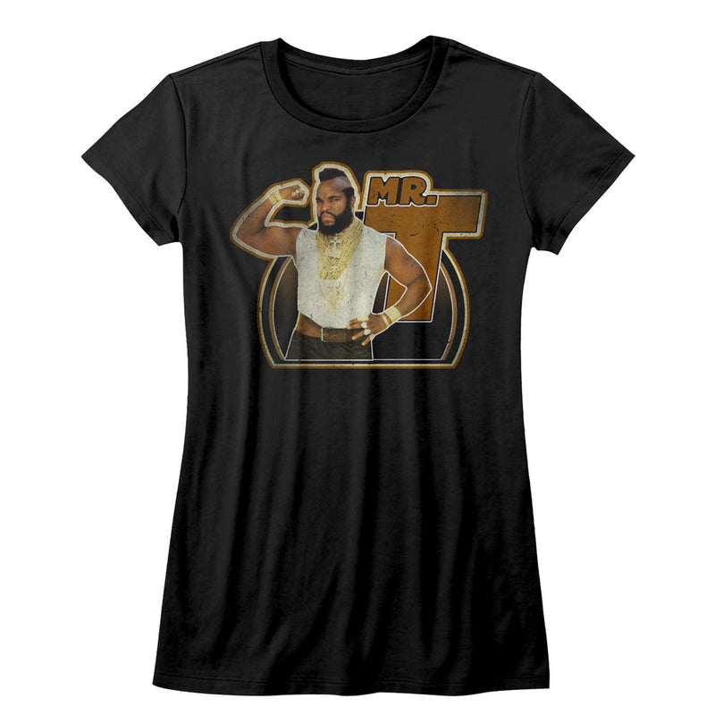 Mr. T Girls Juniors S/S T-Shirt - Mr. T Gun - Solid Black