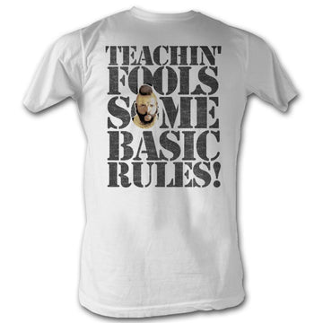 Mr. T Mens S/S T-Shirt - Rules For Fools - Solid White