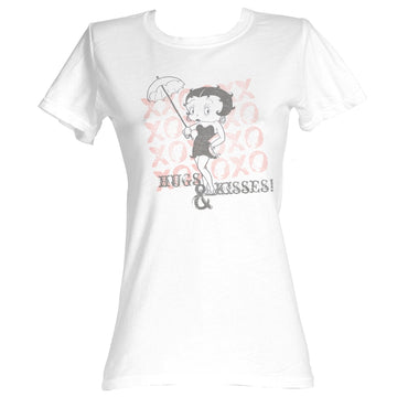 Betty Boop Girls Juniors S/S T-Shirt - Hugs And Kissess - Solid White
