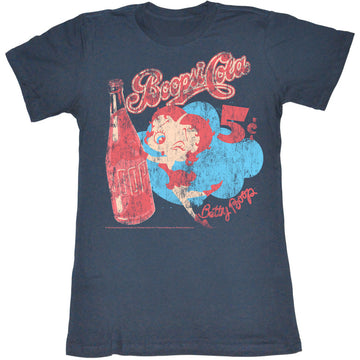 Betty Boop Girls Juniors S/S T-Shirt - Boopsie Cola - Heather Indigo
