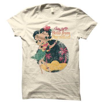 Betty Boop Girls Juniors S/S T-Shirt - Hello From Paradise - Solid Natural