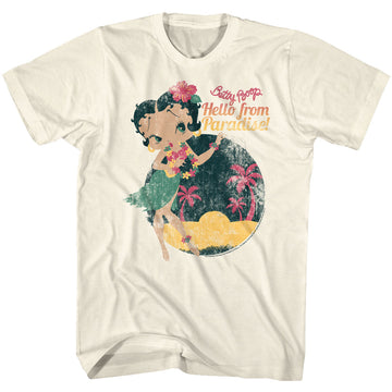 Betty Boop Mens S/S T-Shirt - Hello From Paradise - Solid Natural