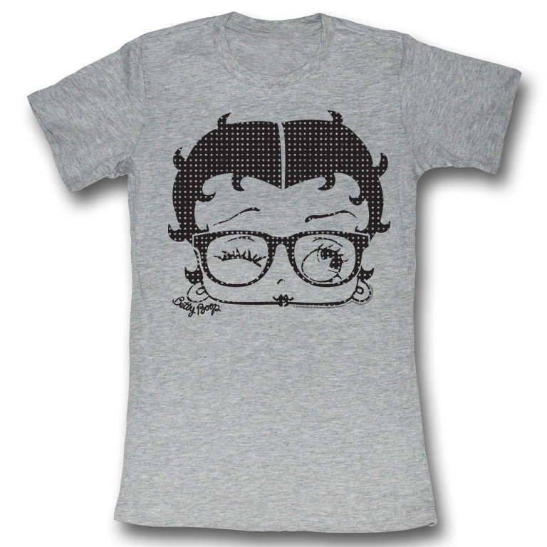 Betty Boop Girls Juniors S/S T-Shirt - Dorky Dots - Heather Gray Heather