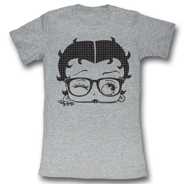 Betty Boop Girls Juniors S/S T-Shirt - Dorky Dots - Heather Gray Heather