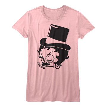 Betty Boop Girls Juniors S/S T-Shirt - Dapper Boop - Solid Light Pink