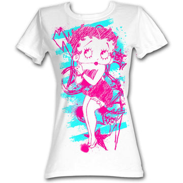 Betty Boop Girls Juniors S/S T-Shirt - Boop Sketch - Solid White