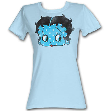Betty Boop Girls Juniors S/S T-Shirt - Star Boop - Heather Light Blue Heather