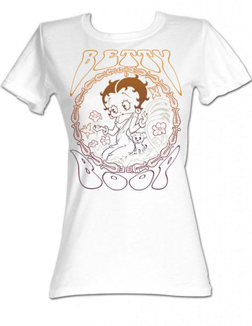 Betty Boop Girls Juniors S/S T-Shirt - Flower Boop - Solid White