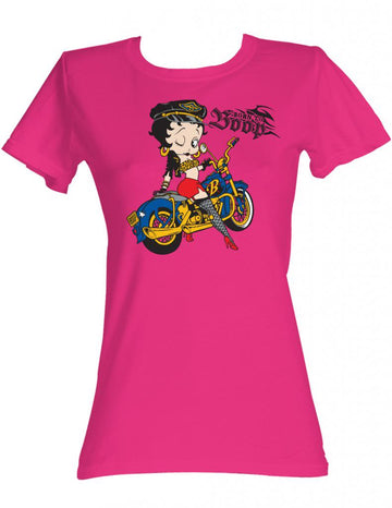 Betty Boop Girls Juniors S/S T-Shirt - Born To Boop - Solid Hot Pink
