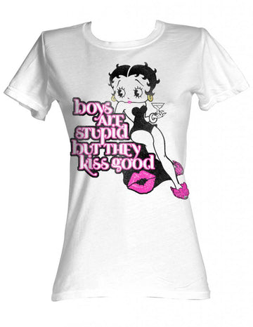 Betty Boop Girls Juniors S/S T-Shirt - Your Kisses - Solid White