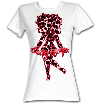 Betty Boop Girls Juniors S/S T-Shirt - Boop Leopard - Solid White