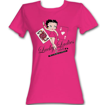 Betty Boop Girls Juniors S/S T-Shirt - Lucky Lady - Solid Fuschia