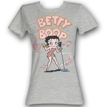 Betty Boop Girls Juniors S/S T-Shirt - Chillin In Da Club - Heather Gray Heather