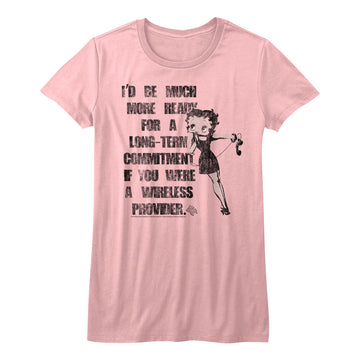 Betty Boop Girls Juniors S/S T-Shirt - Long Term Commitment - Solid Pink
