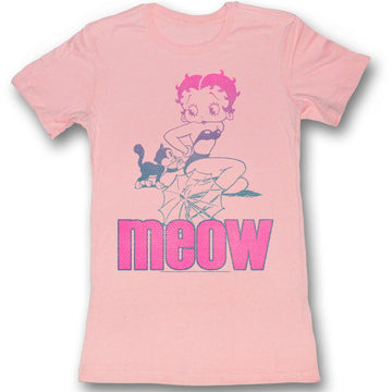 Betty Boop Girls Juniors S/S T-Shirt - Meow - Solid Pink