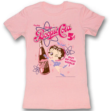 Betty Boop Girls Juniors S/S T-Shirt - Boopsi Cola - Solid Pink