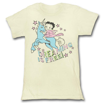 Betty Boop Girls Juniors S/S T-Shirt - Dreaming Is Free - Solid Natural