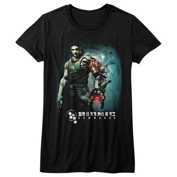 Bionic Commando Girls Juniors S/S T-Shirt - Steam Arm - Solid Black
