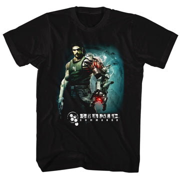 Bionic Commando Mens S/S T-Shirt - Steam Arm - Solid Black