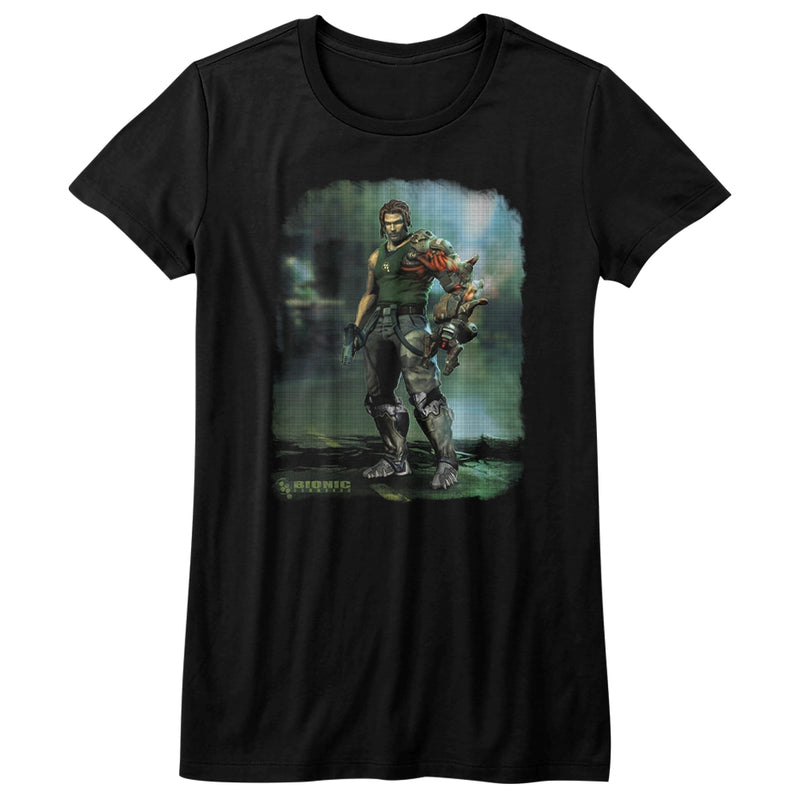 Bionic Commando Girls Juniors S/S T-Shirt - Damaged Road - Solid Black - Inmyparentsbasement.com