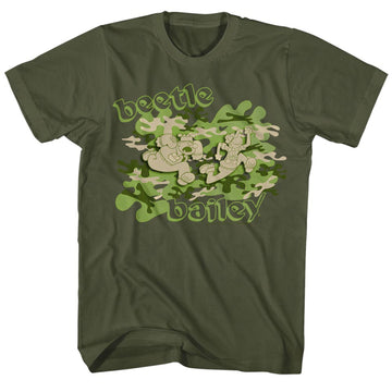 Beetle Bailey Mens S/S T-Shirt - Camo Case - Solid Military Green