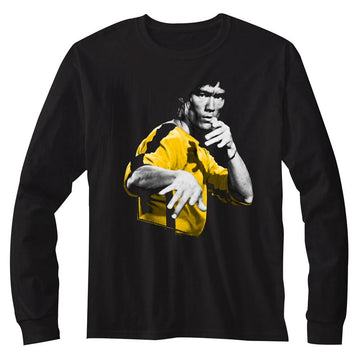 Bruce Lee Mens L/S T-Shirt - Hooowah - Solid Black