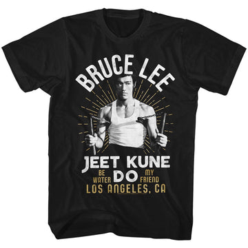 Bruce Lee Mens S/S T-Shirt - White Gold - Solid Black