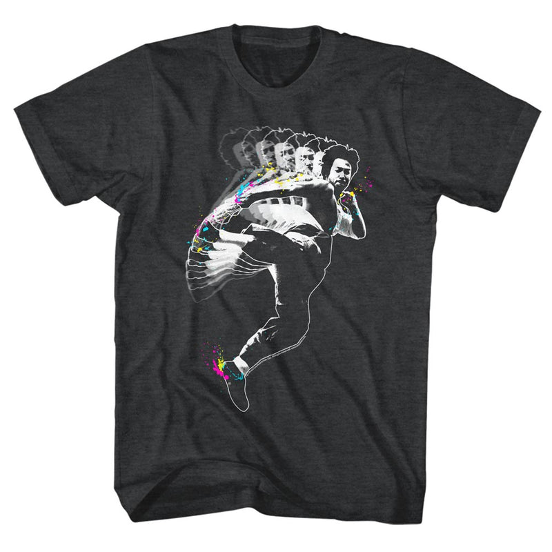 Bruce Lee Mens S/S T-Shirt - Splat Kick - Heather Black Heather