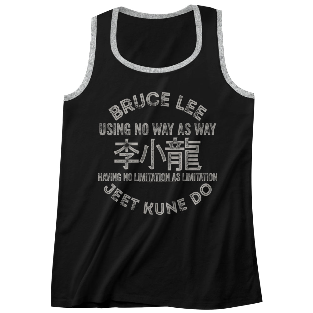 Bruce Lee Mens  Tank W/Piping - Symbols - Solid/Heather Black/Gray Heather