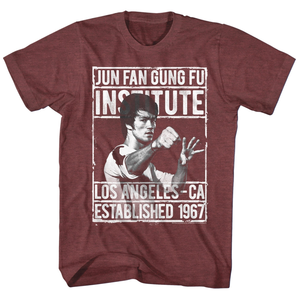 Bruce Lee Mens S/S T-Shirt - Institute2 - Heather Vintage Maroon Heather