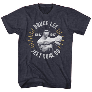 Bruce Lee Mens S/S T-Shirt - Circle Burst - Heather Navy Heather