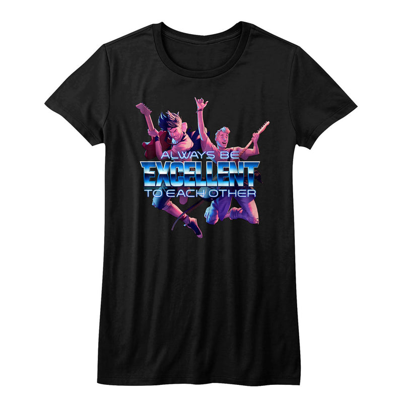 Bill And Ted Girls Juniors S/S T-Shirt - Always Excellent - Solid Black