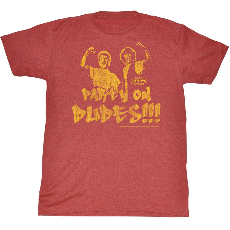 Bill And Ted Mens S/S T-Shirt - Party On Fade - Heather Red Heather