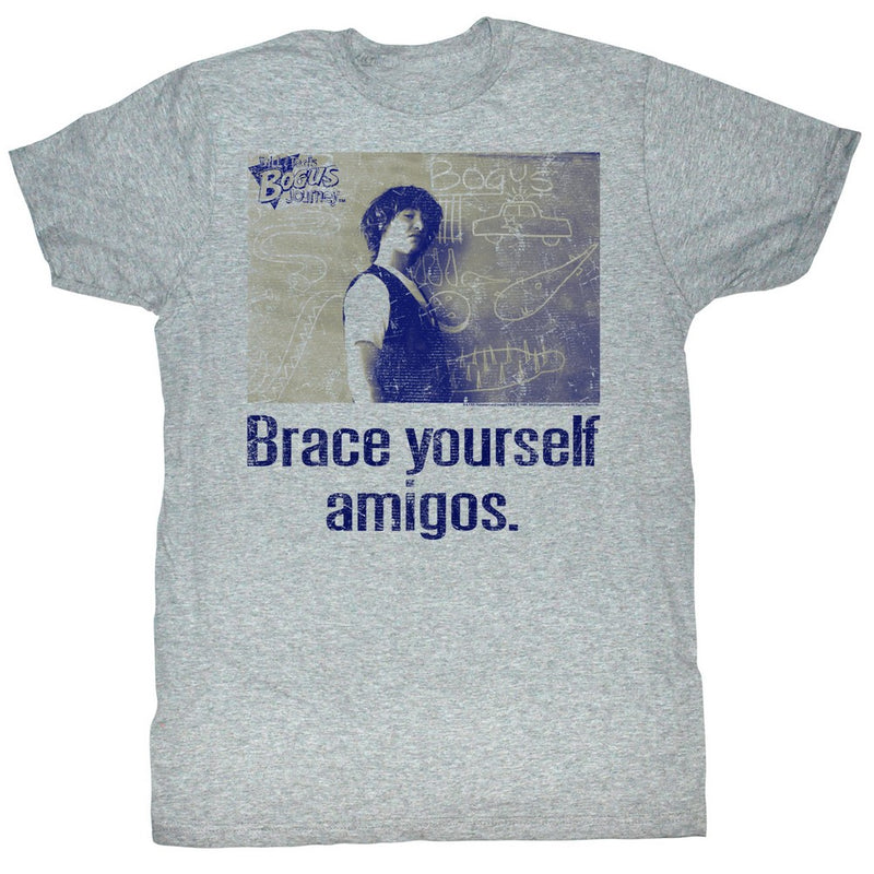Bill And Ted Mens S/S T-Shirt - Brace Yourself - Heather Gray Heather