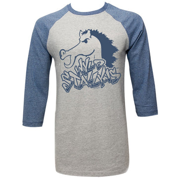 Bill And Ted Mens 3/4 Sleeve Raglan - Blue Stallion - Heather/Heather Gray Heather/Blue Heather