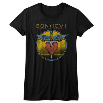 Bon Jovi Girls Juniors S/S T-Shirt - Bad Name - Solid Black