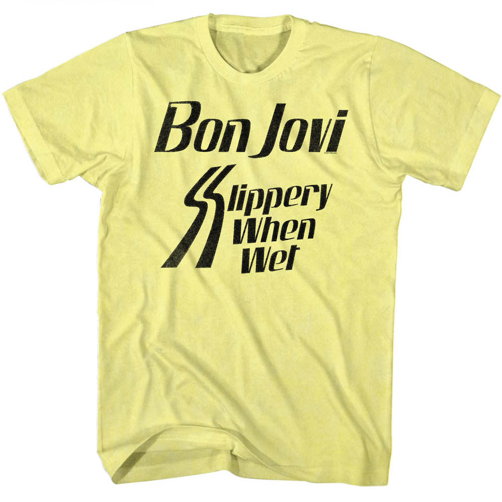 Bon Jovi Mens S/S T-Shirt - Slippery When - Heather Yellow Heather