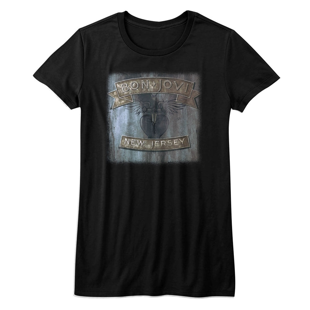 Bon Jovi Girls Juniors S/S T-Shirt - New Jersey - Solid Black