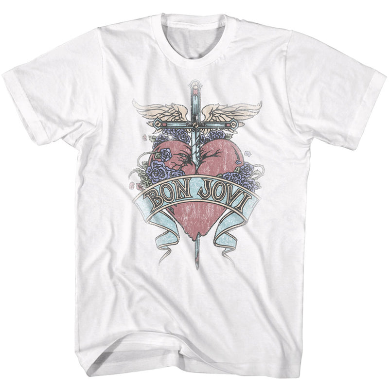 Bon Jovi Mens S/S T-Shirt - Pierced - Solid White