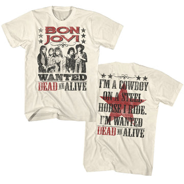 Bon Jovi Mens S/S T-Shirt - Dead Or Alive X2 - Solid Natural