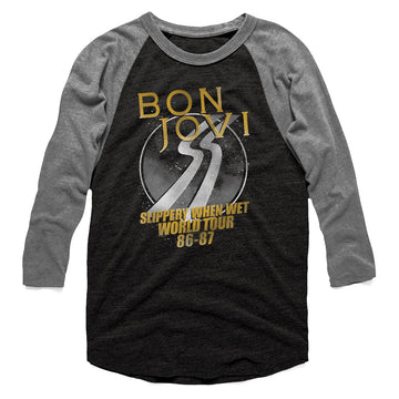Bon Jovi Mens 3/4 Sleeve Raglan - World Tour - Heather/Heather Vintage Black/Premium Heather
