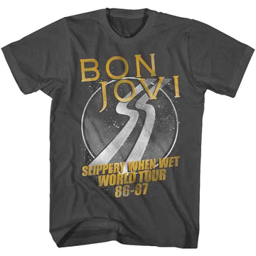 Bon Jovi Mens S/S T-Shirt - World Tour - Solid Smoke